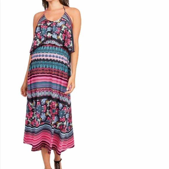 Melissa Masse Maternity Popover Halter Maxi Dress - Picture 1 of 10
